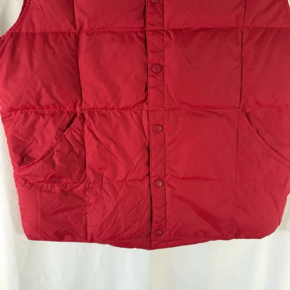 Lands End Puffer Vest Men's Medium Red Duck Down Fill Sleeveless Button Up
